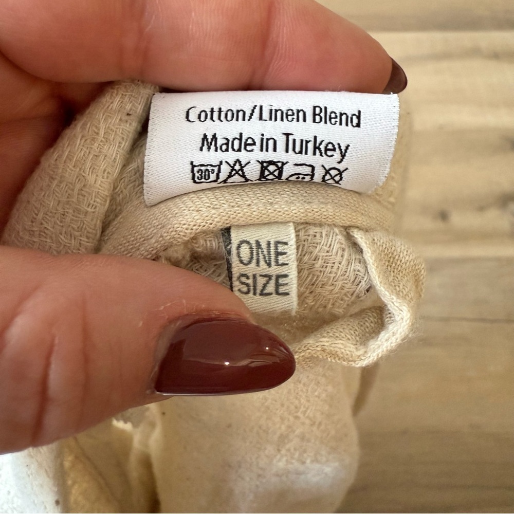 The Loomia natural beige Turkish cotton linen fringe kimono robe - One Size NWOT - Picture 4 of 4